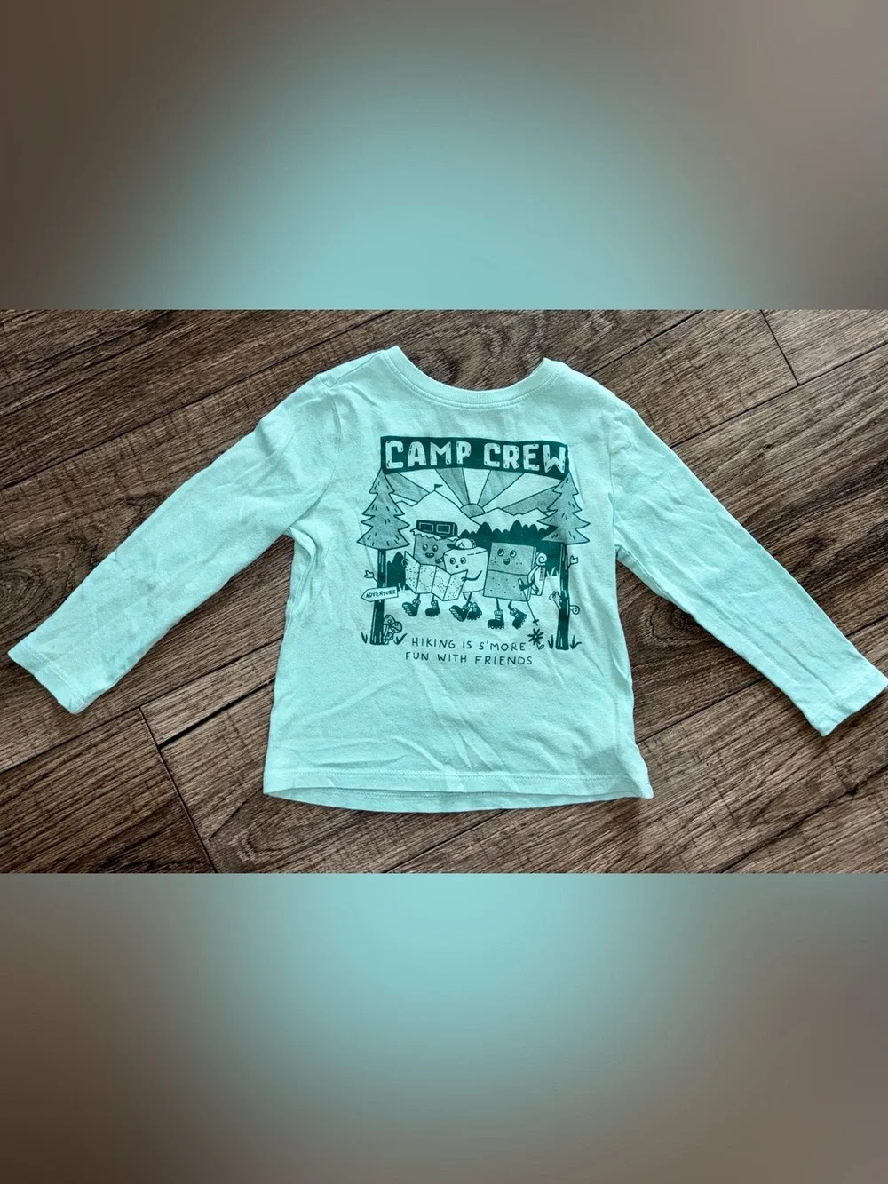 Old Navy Mint Green Camp Crew Long Sleeve Graphic Tee